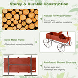 24.5" x 13.5" x 24"  Wooden Wagon Planter, Decorative Garden Planter Box with 2 Planting Sections, Wheels, Handle, Small Decorated Cart