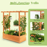 43.5"L x 17.5"W x 44"H Raised Garden Bed Planter Box with Trellis & Hanging Roof, Lattice Panel with Drainage Hole for Flower, Climbing Plant, Herb