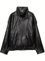 Women’s Retro Bomber Jacket – H-Line Loose Fit Zip-Up Black Outerwear
