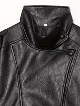 Women’s Retro Bomber Jacket – H-Line Loose Fit Zip-Up Black Outerwear