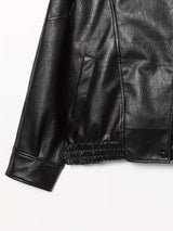 Women’s Retro Bomber Jacket – H-Line Loose Fit Zip-Up Black Outerwear