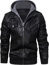 Titan Men’s Vintage Leather Moto Biker Jacket with Hood