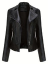 Women’s Leather Biker Jacket – Short Moto Coat with Stand Collar