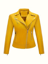 Women’s Leather-Look Short Motorcycle Jacket – Casual & Versatile Coat