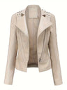 Women’s Leather Biker Jacket – Short Moto Coat with Stand Collar