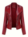 Women’s Leather Biker Jacket – Short Moto Coat with Stand Collar