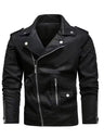 Men’s Black Leather Motorcycle Jacket – Windproof Full-Zip Biker Coat