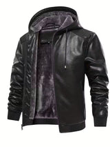 Men’s Vintage Leather Hooded Jacket – Tear-Resistant & Cozy Winter Coat
