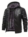 Men’s Vintage Leather Hooded Jacket – Tear-Resistant & Cozy Winter Coat