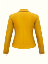 Women’s Leather-Look Short Motorcycle Jacket – Casual & Versatile Coat