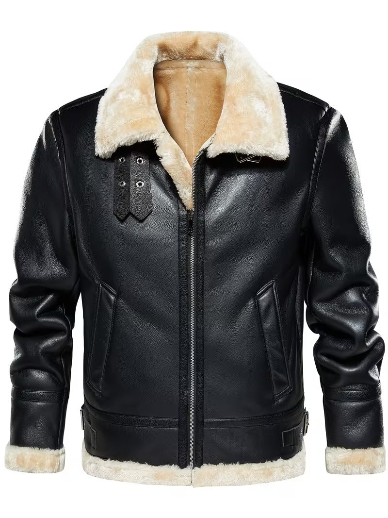Men’s Leather Biker Jacket – Warm Lined Moto Coat for Winter