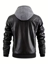 Men’s Leather Motorcycle Jacket with Removable Hood