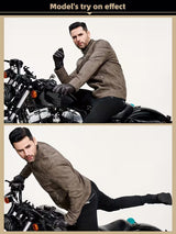 Men’s Retro Leather Moto Jacket with Large Lapel & Adjustable Sleeves