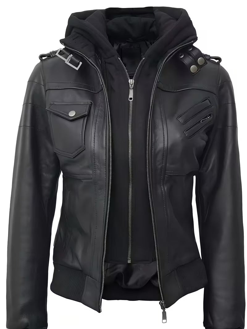Women’s Leather Motorcycle Jacket – Retro Two-Piece Biker Style