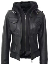 Women’s Leather Motorcycle Jacket – Retro Two-Piece Biker Style