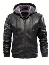 Men’s Vintage Leather Hooded Jacket – Tear-Resistant & Cozy Winter Coat