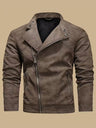 Men’s Retro Leather Moto Jacket with Large Lapel & Adjustable Sleeves