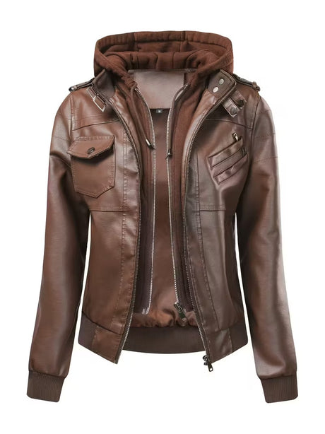 Women’s Leather Motorcycle Jacket – Retro Two-Piece Biker Style