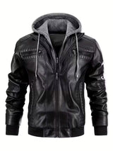 Men’s Leather Motorcycle Jacket with Removable Hood