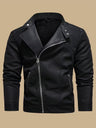 Men’s Retro Leather Moto Jacket with Large Lapel & Adjustable Sleeves