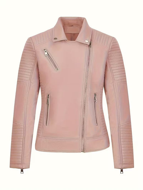 Women’s Leather-Look Short Motorcycle Jacket – Casual & Versatile Coat