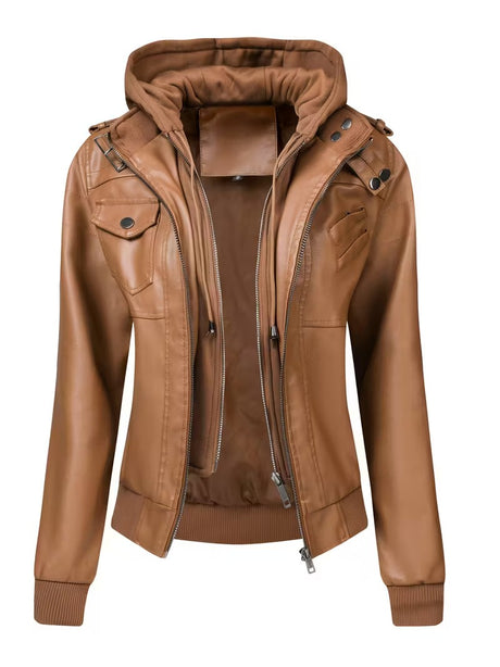 Women’s Leather Motorcycle Jacket – Retro Two-Piece Biker Style