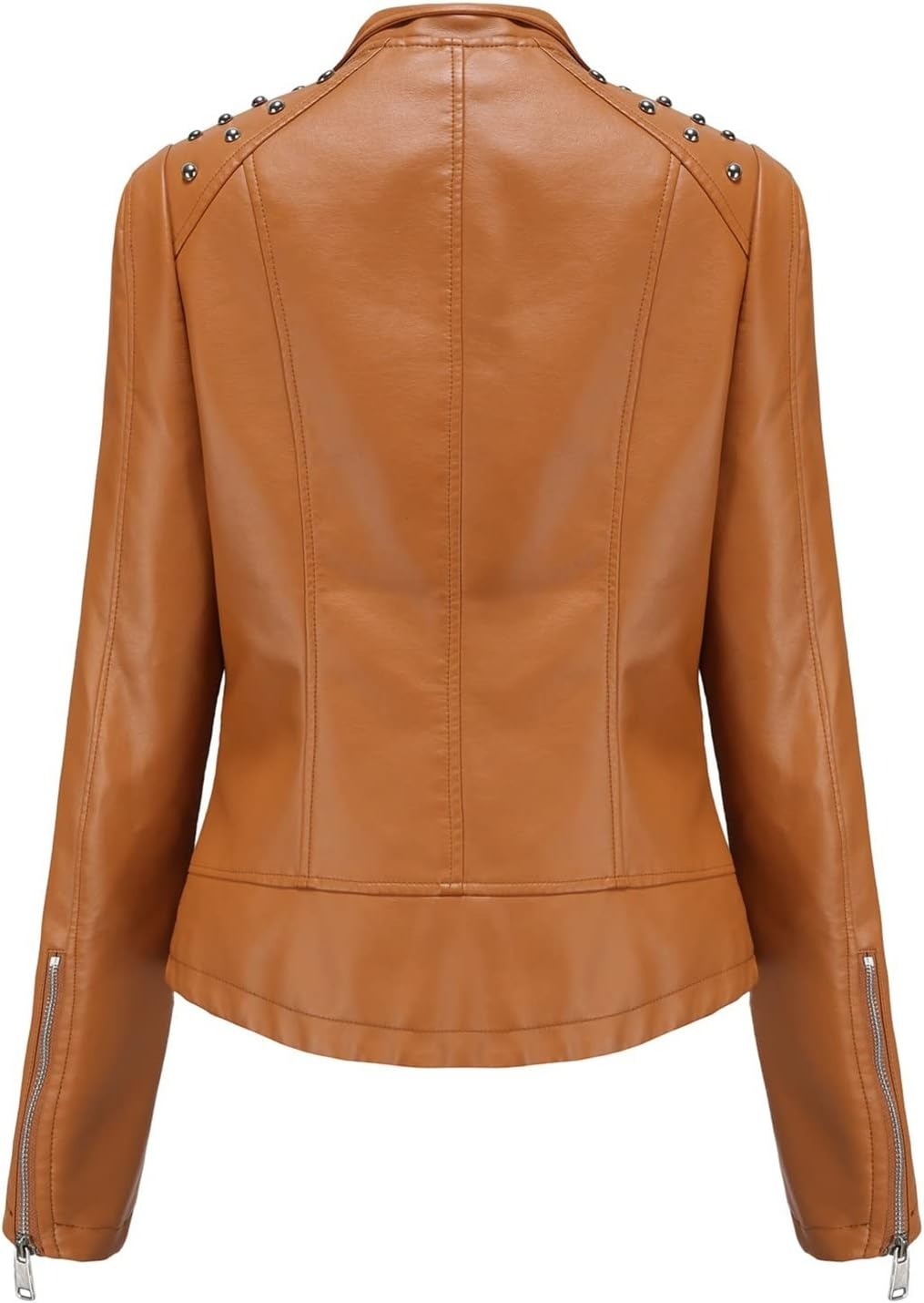Women’s Leather Biker Jacket – Short Moto Coat with Stand Collar