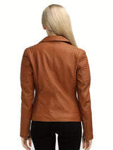 Women’s Leather-Look Short Motorcycle Jacket – Casual & Versatile Coat