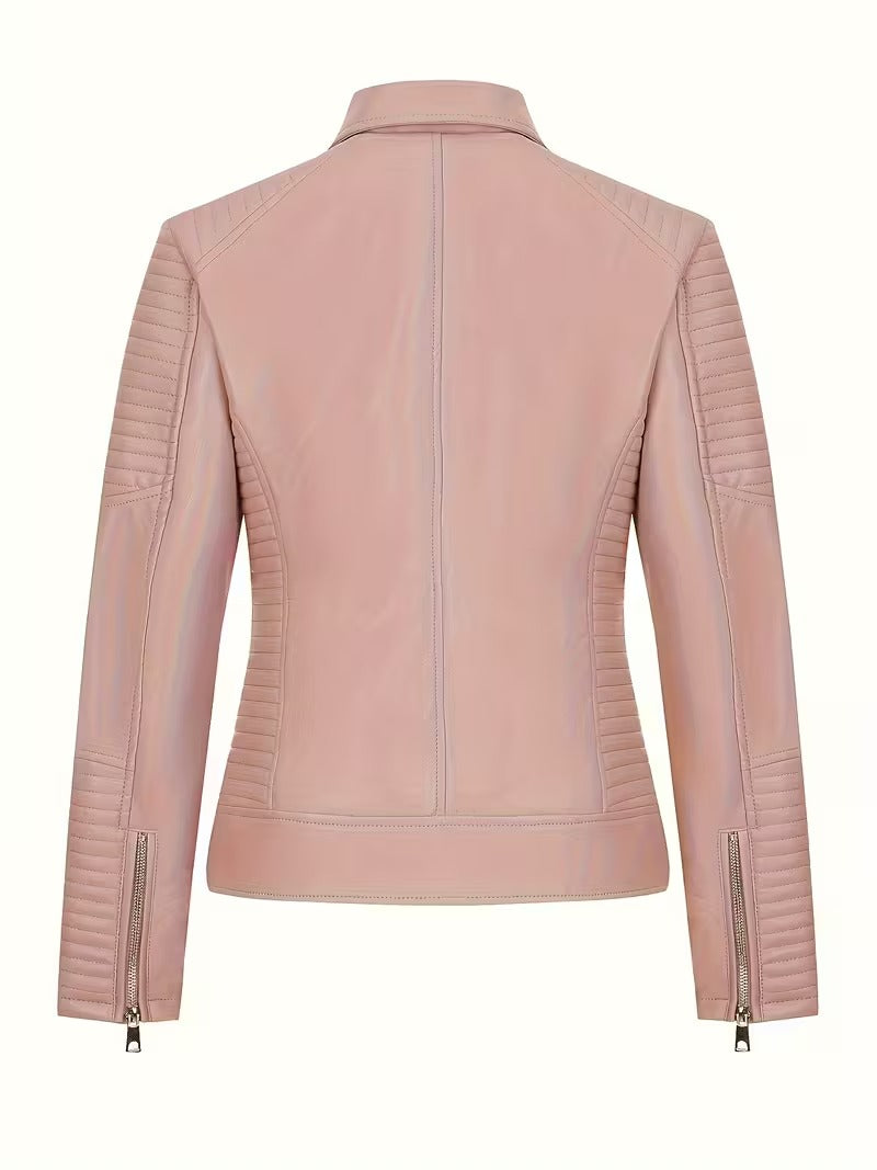 Women’s Leather-Look Short Motorcycle Jacket – Casual & Versatile Coat