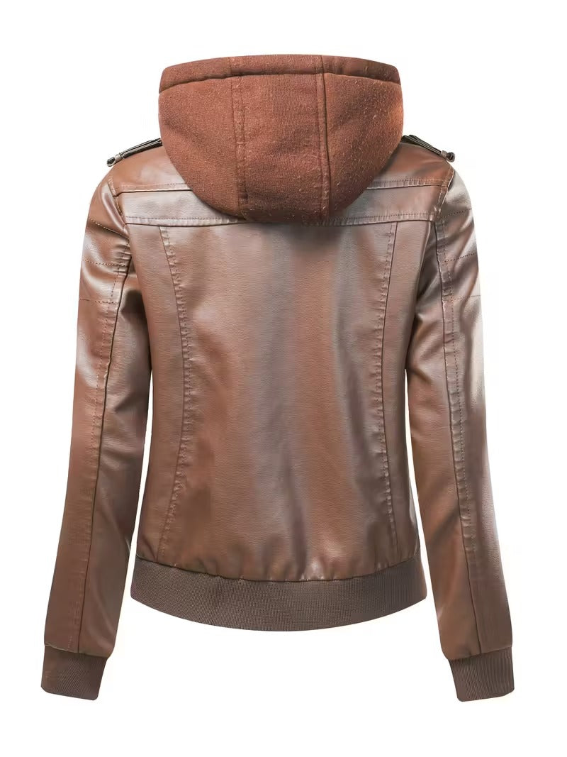 Women’s Leather Motorcycle Jacket – Retro Two-Piece Biker Style