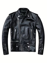 Men’s Slim-Fit Leather-Look Motorcycle Jacket – Casual Streetwear Biker Coat