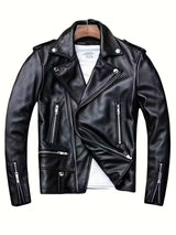 Men’s Slim-Fit Leather-Look Motorcycle Jacket – Casual Streetwear Biker Coat