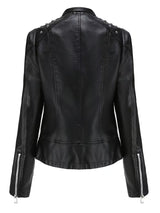 Women’s Leather Biker Jacket – Short Moto Coat with Stand Collar