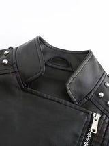 Women’s Leather Biker Jacket – Short Moto Coat with Stand Collar
