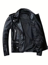 Men’s Slim-Fit Leather-Look Motorcycle Jacket – Casual Streetwear Biker Coat