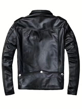 Men’s Slim-Fit Leather-Look Motorcycle Jacket – Casual Streetwear Biker Coat