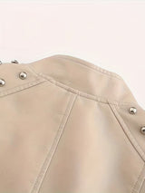 Women’s Leather Biker Jacket – Short Moto Coat with Stand Collar