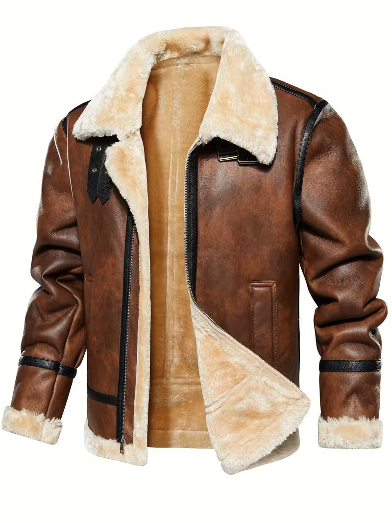 Men’s Leather Biker Jacket – Warm Lined Moto Coat for Winter