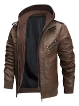 Titan Men’s Vintage Leather Moto Biker Jacket with Hood
