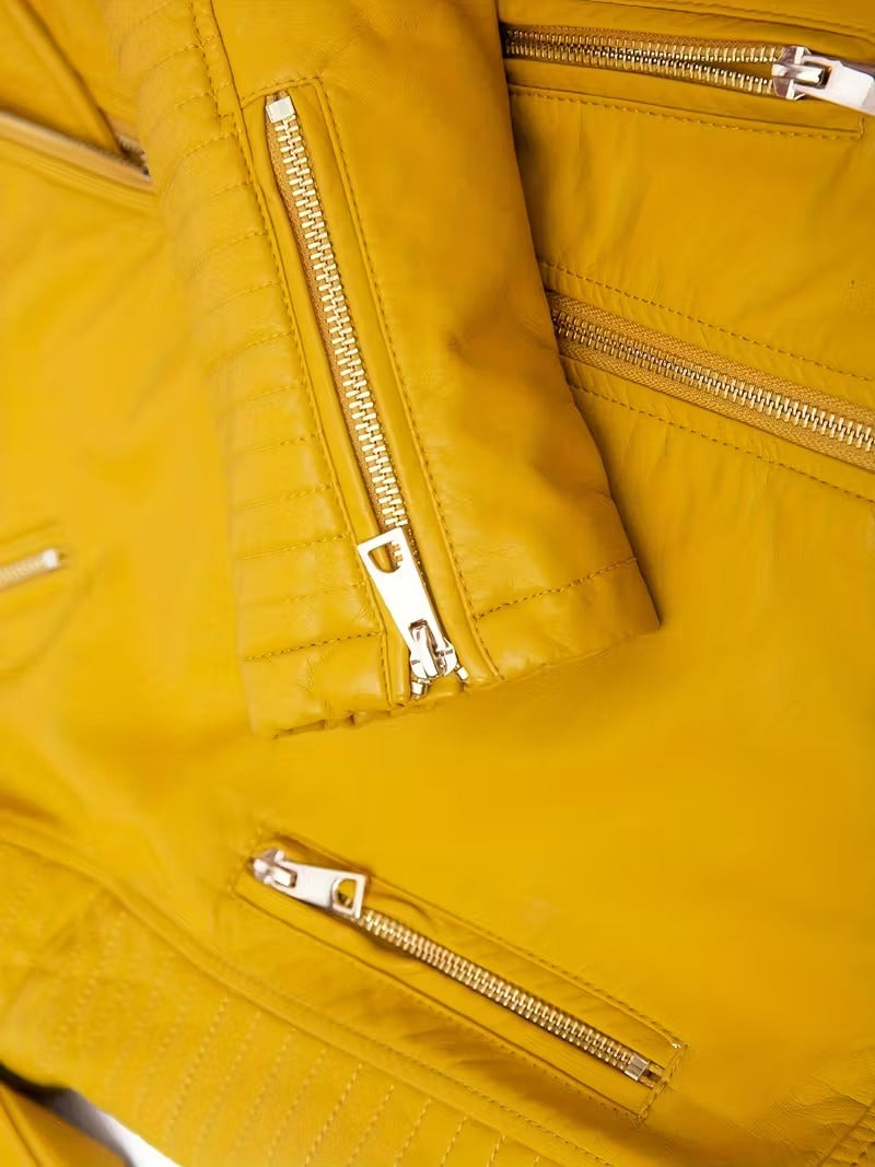 Women’s Leather-Look Short Motorcycle Jacket – Casual & Versatile Coat