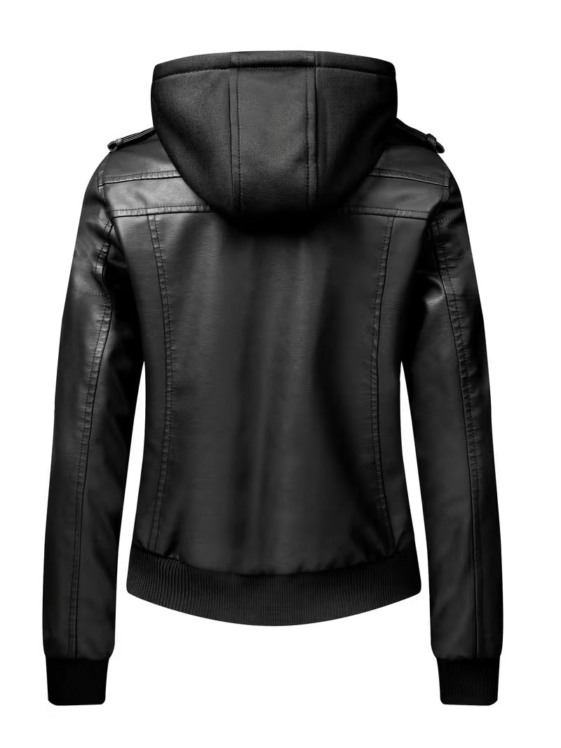 Women’s Leather Motorcycle Jacket – Retro Two-Piece Biker Style