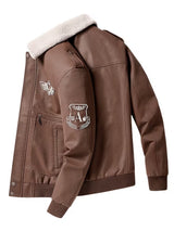 Men’s Vintage Leather Jacket – Zip-Up Casual Coat with Lapel Collar