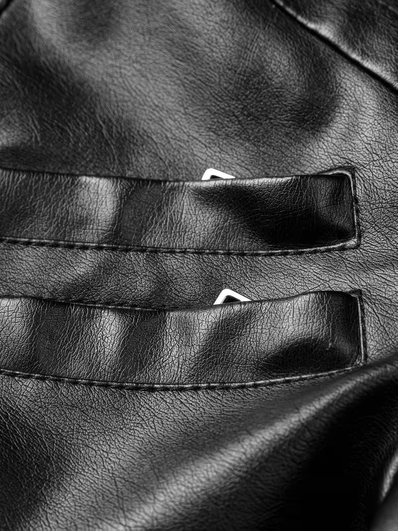 Women’s Leather Motorcycle Jacket – Retro Two-Piece Biker Style