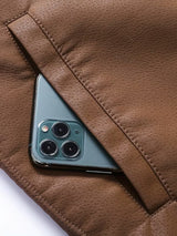 Men’s Vintage Leather Jacket – Zip-Up Casual Coat with Lapel Collar