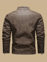 Men’s Retro Leather Moto Jacket with Large Lapel & Adjustable Sleeves