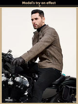 Men’s Retro Leather Moto Jacket with Large Lapel & Adjustable Sleeves