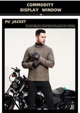 Men’s Retro Leather Moto Jacket with Large Lapel & Adjustable Sleeves