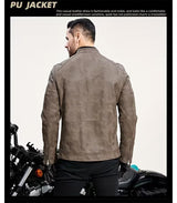 Men’s Retro Leather Moto Jacket with Large Lapel & Adjustable Sleeves