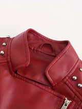 Women’s Leather Biker Jacket – Short Moto Coat with Stand Collar