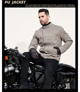 Men’s Retro Leather Moto Jacket with Large Lapel & Adjustable Sleeves